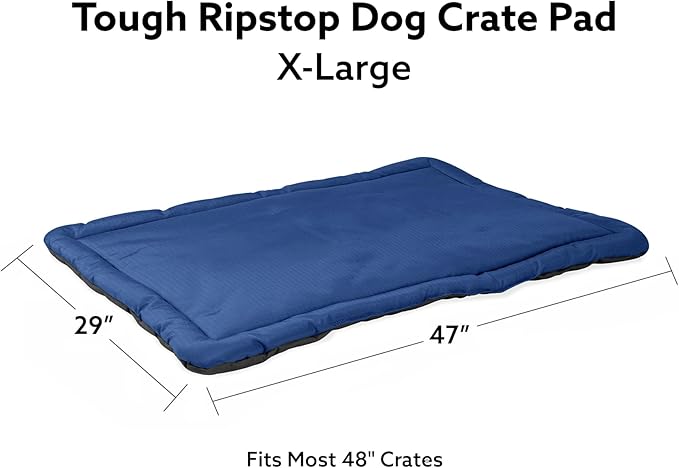K9 Ballistics Tough Ripstop Dog Crate Pad - Durable, Machine Washable XL Kennel & Travel Mat for Extra Large Dogs, 47 x 29 Fits 48" Wire Crates, Blue Quartz