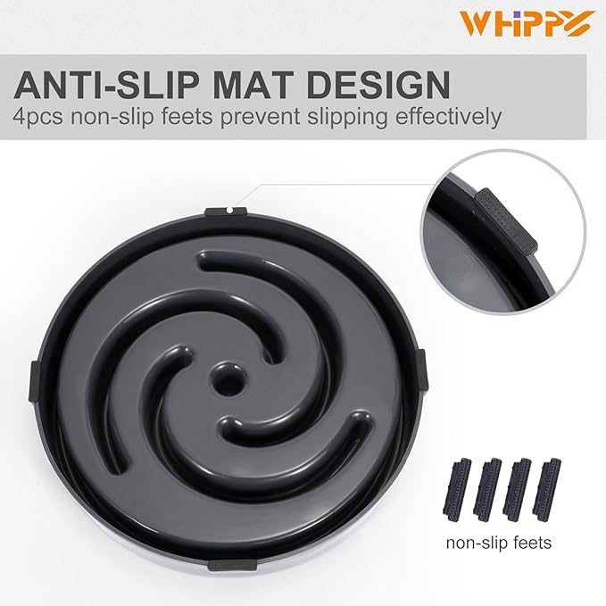 Whippy Slow Feeder Maze for Small/Medium Dogs - Fun, Interactive, Anti-Slip, No Choking, Healthy, Bloat Stop Dog Food & Water Bowl, Gray