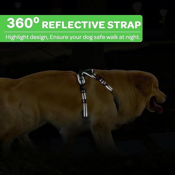 FURRYFECTION Dog Harness | No Pull Dog Harness | Reflective Oxford | Padded Handle | 4 Adjustable Straps | 2 Leash Clips | No Choke Pet Vest Harness for Small Medium Large Dogs | Green | M