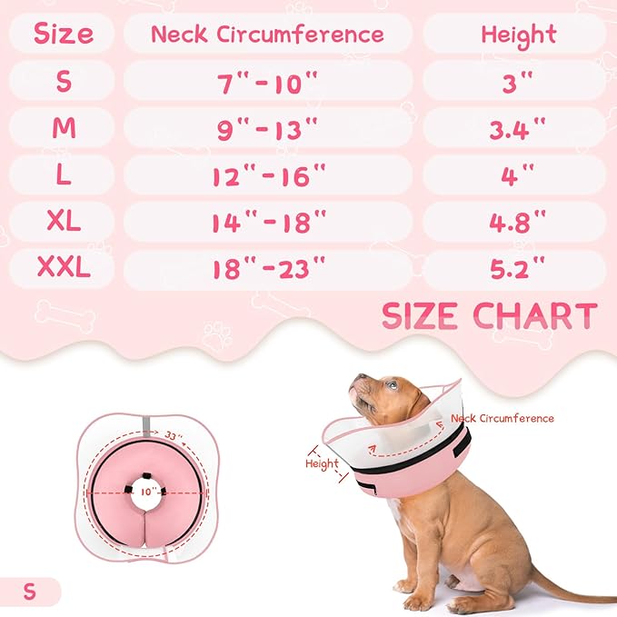 Supet Raised Inflatable Dog Cone Collar to Stop Licking, Soft Dog Cone Alternative After Surgery, Pet Neck Donut Collar for Small Medium Large Dogs