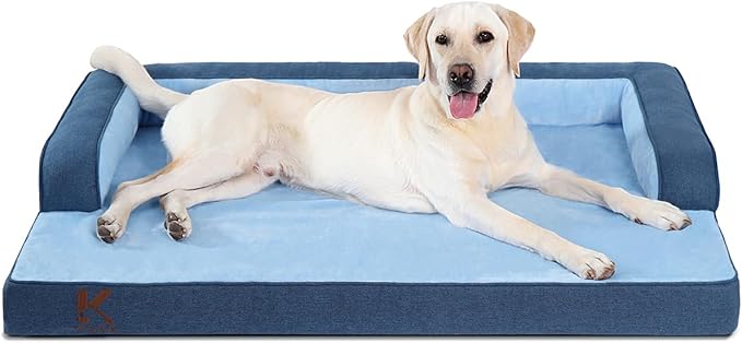 KSIIA Washable Dog Bed Large Sized Dog U-Shaped Bolster Pet Couch with Removable Waterproof Cover, Non-Slip Bottom and Egg-Crate Orthopedic Foam Pet Bed, 41 x 27 Inch, Blue
