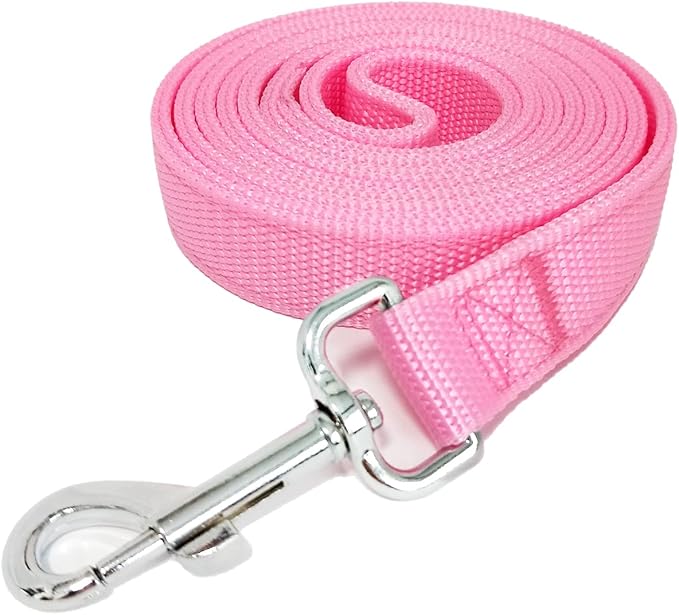 Strong Nylon Dog Leash with 2-Layer, 4 FT/ 6 Feet Long, 1 Inch Wide for Medium Large Dogs (1'' x 7 FT, Pink)