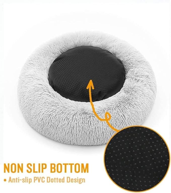 Cat Beds for Indoor Cats - Cat Bed Washable 20/24 inches, Dog Beds for Small Medium Dogs, Anti Anxiety Round Fluffy Plush Faux Fur Pet Bed, Thick Bottom (Light Grey, Medium)