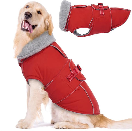 Lelepet Warm Dog Coat - Reflective Waterproof Fleece Vest with Adjustable Buckle Hook & Loop, Windproof Winter Jacket Dog Coats for Small Medium Large Dogs, Red, XXXL