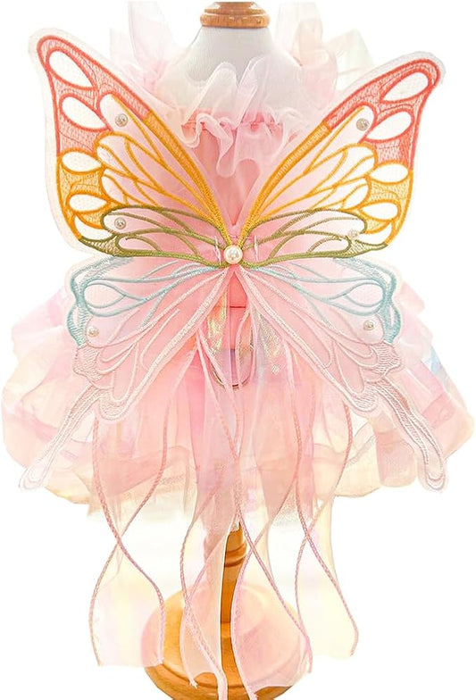 Butterfly Dog Costume Pink Dog Dress with Leash Ring Lolita Puppy Clothes for Small Dog Girl Halloween Cat Outfit for Kitten Chihuahua Yorkie Pomeranian(Purple, Small)