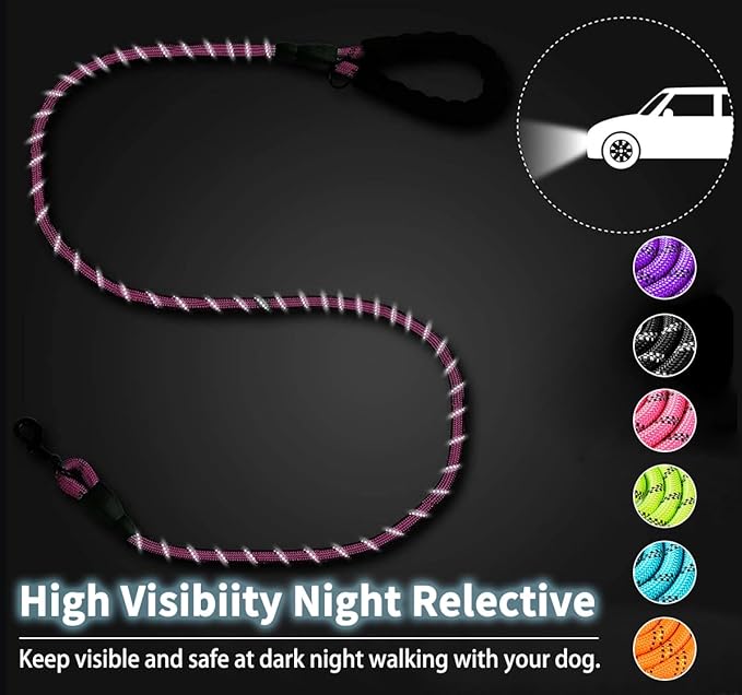 COOYOO Dog Leash 6 FT Heavy Duty - Comfortable Padded Handle - 1/2 inch Reflective Dog Leash for Medium Large Dogs with Poo Bag Dispenser