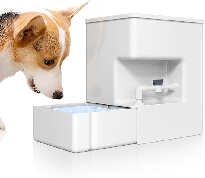 ICELEAF Automatic Pet Water Dispenser 8L Non-Gravity Waterer Algae-Free Avoid Dirty Water Backflow for Dogs and Cats Easy Top Fill Water Feeder Dog Cat Pets Water Bowls 2.11Gallon, White