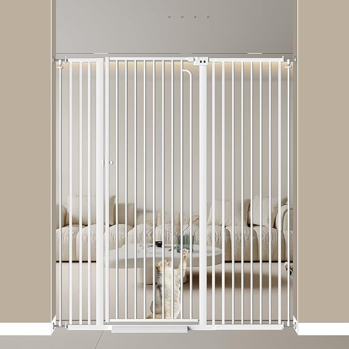 57"" Extra Tall Cat Gate for Doorways, 48.03'' - 52.76'' Wide High Pressure Mounted Dog Gate, Tall Pet Gates for Doorways No Drilling, Auto Close Safety Baby Gates for Dogs Cats(White)