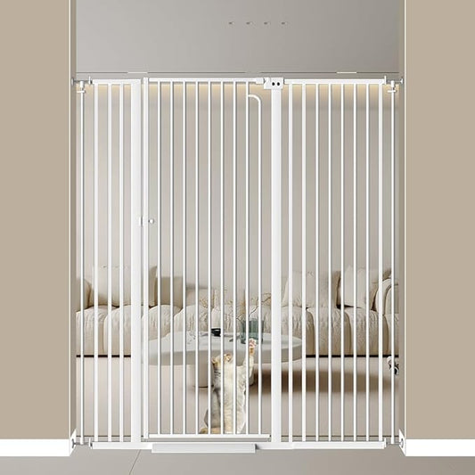 57"" Extra Tall Cat Gate for Doorways, 48.03'' - 52.76'' Wide High Pressure Mounted Dog Gate, Tall Pet Gates for Doorways No Drilling, Auto Close Safety Baby Gates for Dogs Cats(White)