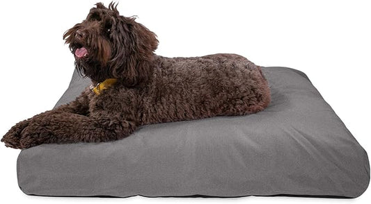 K9 Ballistics Tough Rectangle Pillow Dog Bed - Removable Cover, Washable, Durable & Water Resistant Bed for Big Dogs, Size: Large (40"x34"), Light Gray Velvet