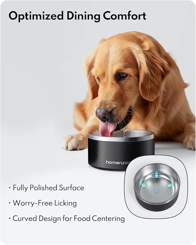 Homerunpet Double Wall Stainless Steel Dog Bowls, Non-Slip Base, Dishwasher Safe, Durable Pet Food & Water Bowl for Dogs & Cats(32oz, Black)