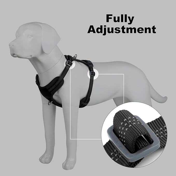 Plutus Pet No Pull Dog Harness, Release at Neck, Soft Padded, Reflective Adjustable Dog Vest Harness for Small, Medium, Large Dogs(Black, L)