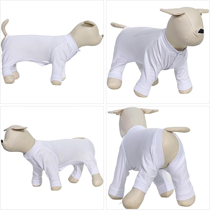 Lovelonglong Four Feet Dog Lightweight Pajamas, Pure Cotton Dog Jumpsuits 4 Legs Dog Onesies T-Shirt Stylish PJS Puppy Costume for Large Medium Small Dogs White S