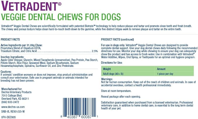 Vetradent® Veggie Dental Chews for Large Dogs
