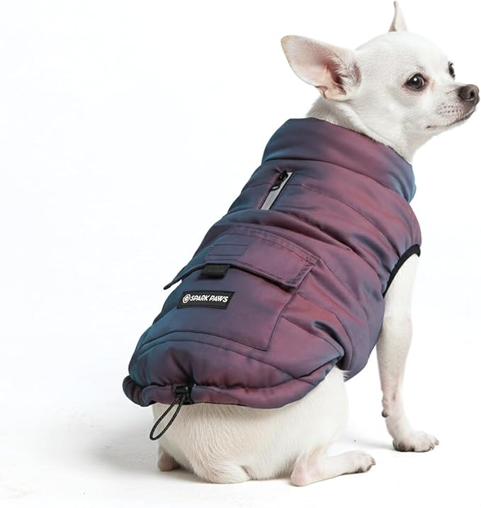 Spark Paws Dog Winter Jacket, Water-Resistant Coat, Warm Reflective Windproof Fleece-Interior, for Medium and Large Dogs - Cosmic - S
