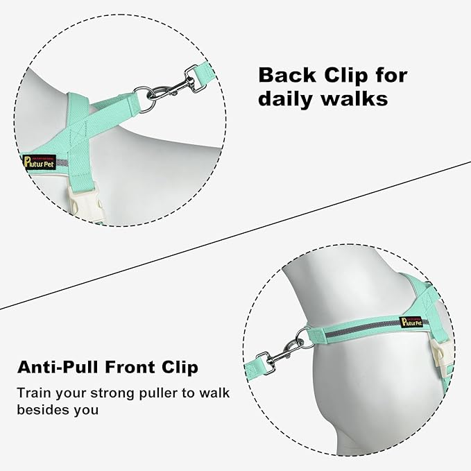 Plutus Pet Cotton Dog Harness and Leash Set, Reflective and Soft Padded, Quick Fit Vest Harness, for Small, Medium and Large Dogs, Light Cyan, S