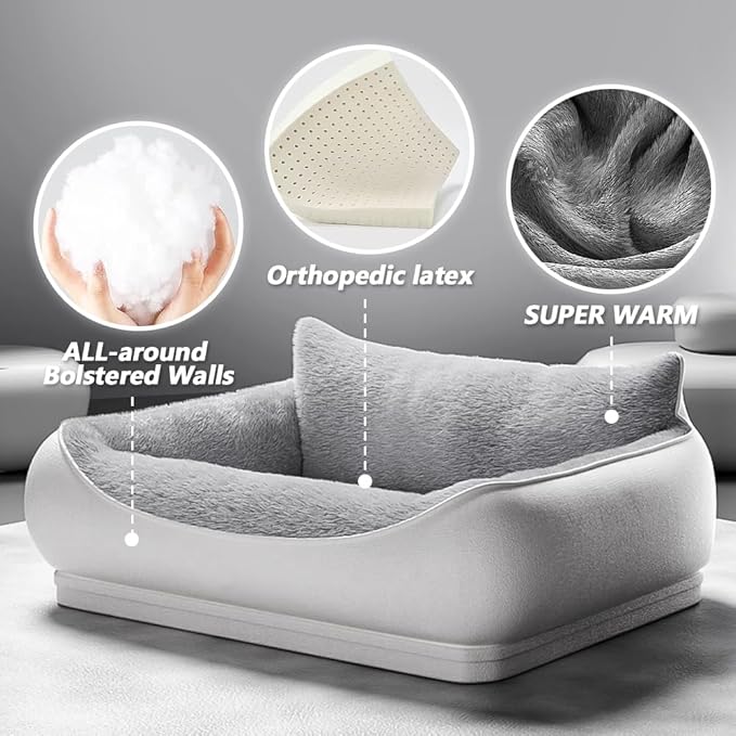 Orthopedic Dog Bed, Removable and Washable, Suitable for Large, Medium and Small Dogs/Puppy Non-Slip, Waterproof, Soft, Warm, Pet Sleeping Sofa Bed (Gray, 50.0''L x 38.0''W x 8.0''Th)