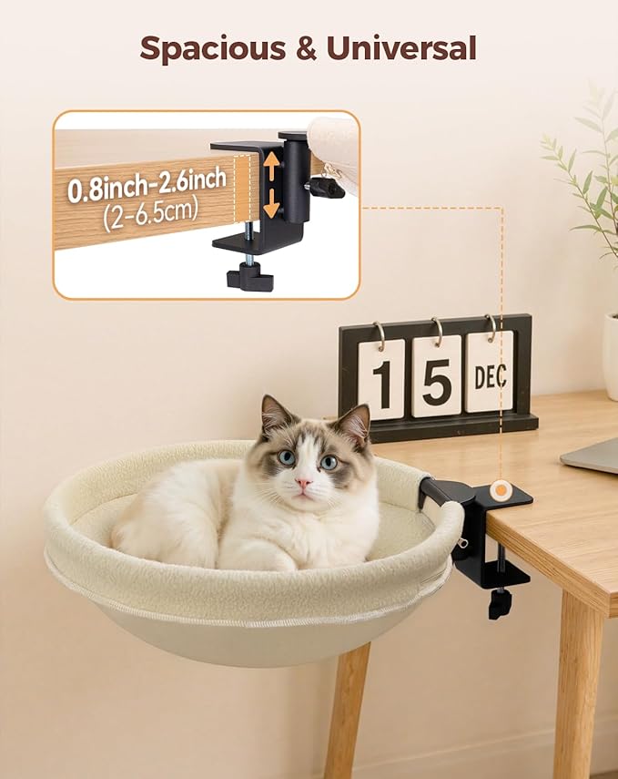 Large Cat Desk Bed, Sturdy Rotating Cat Desk Perch with Removable Washable Fabric Cover, Supports up to 50 lbs