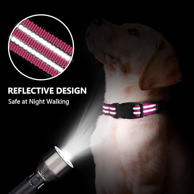 Hikiko Martingale Dog Collars Reflective Nylon Dog Collar with Quick Release Buckle Adjustable Training No Slip Dog Collar (Medium, Hot Pink)