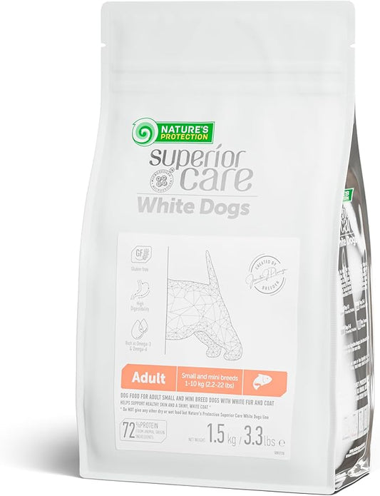 Nature's Protection Dry Dog Food for Small Breed - High Protein, Grain-Free Tear Stain Dog Kibble for White & Light Coated Adult Dogs (Superior Care - Salmon, 3.3 lb)