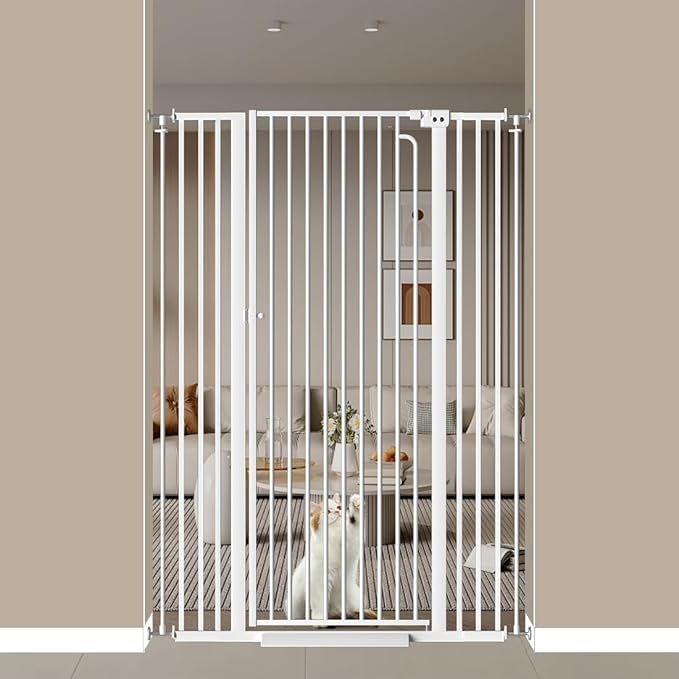 Extra Tall Cat Gate, Tall Safety Baby Gate for Doorways & Stairs, Easy Install Pressure Mounted Dog Gates, Auto-Close Walk Thru Pet Gate for The Babies