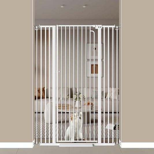 Extra Tall Cat Gate, Tall Safety Baby Gate for Doorways & Stairs, Easy Install Pressure Mounted Dog Gates, Auto-Close Walk Thru Pet Gate for The Babies