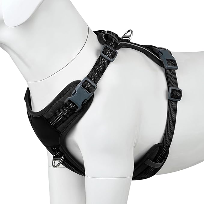 Plutus Pet No Pull Dog Harness, Release at Neck, Soft Padded, Reflective Adjustable Dog Vest Harness for Small, Medium, Large Dogs(Black, M)