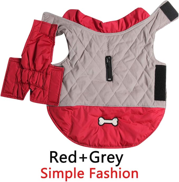 Reversible Dog Coats for Small Dogs Waterproof Warm Puppy Jacket for Cold Winter,Red and Grey S