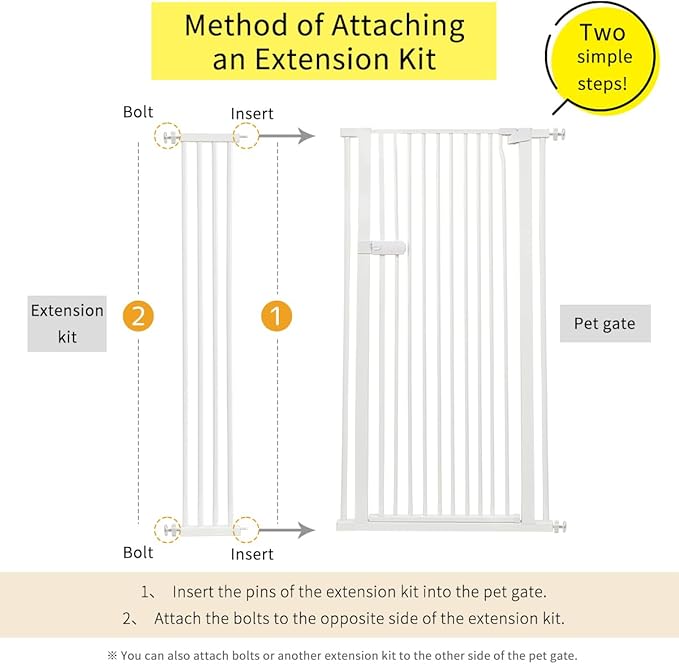 Lumizone Extra Tall Cat Gate Extension Kit 61.02" High Pressure Mounted 2025 New 8.27" Extra Wide 1.37" Gap No Drilling Tall Pet Gate for Dogs (White, 8.27"/21CM)
