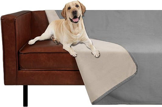Ameritex Pet Bed Blanket Reversible 100% Waterproof Velvet Super Soft for Sofa and Bed (40x60 Inches, Light Grey+Beige)