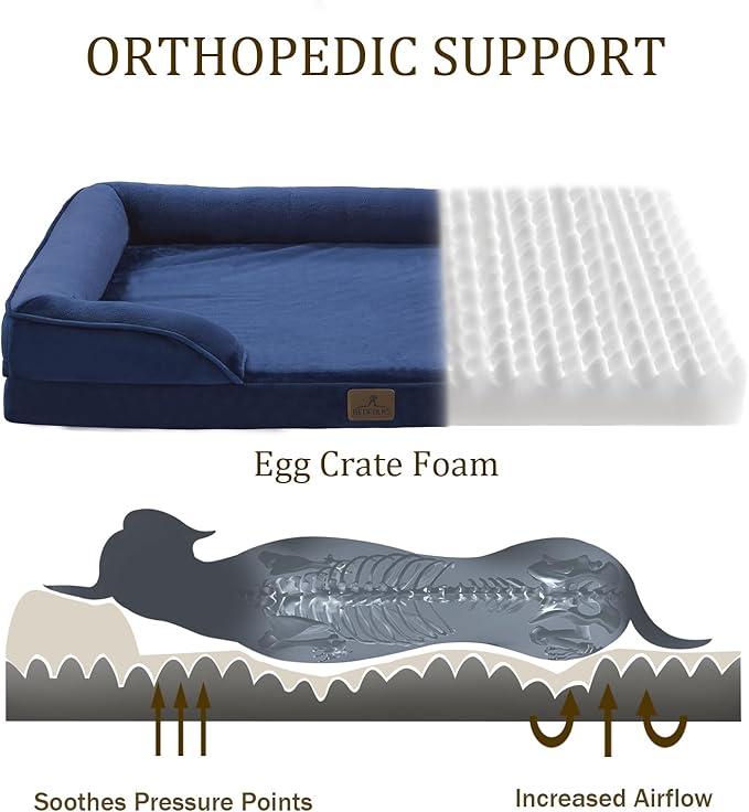 Bedfolks Orthopedic Dog Bed, Waterproof Dog Sofa Bed for Extra Large Dogs, Egg Foam Pet Couch Bed with Removable Washable Cover and Nonslip Bottom, Navy Blue