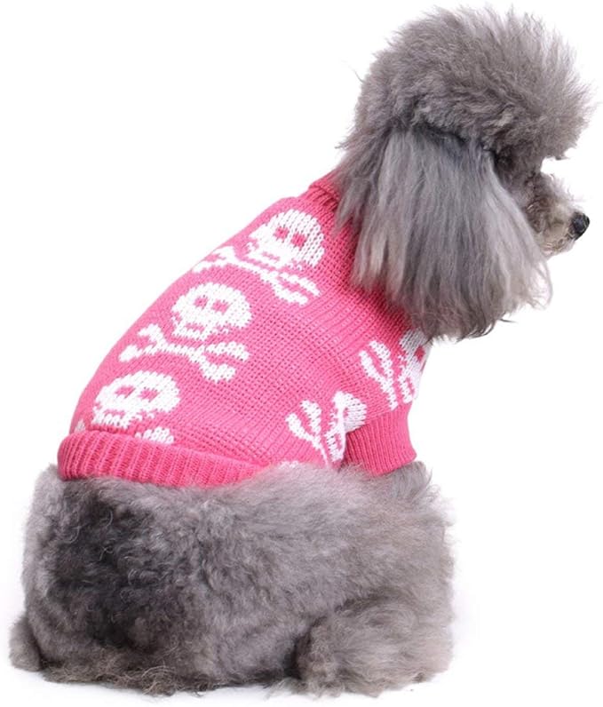 Skull Dog Sweater Holiday Halloween Christmas Pet Clothes Soft Comfortable Dog Clothes - Pink,M