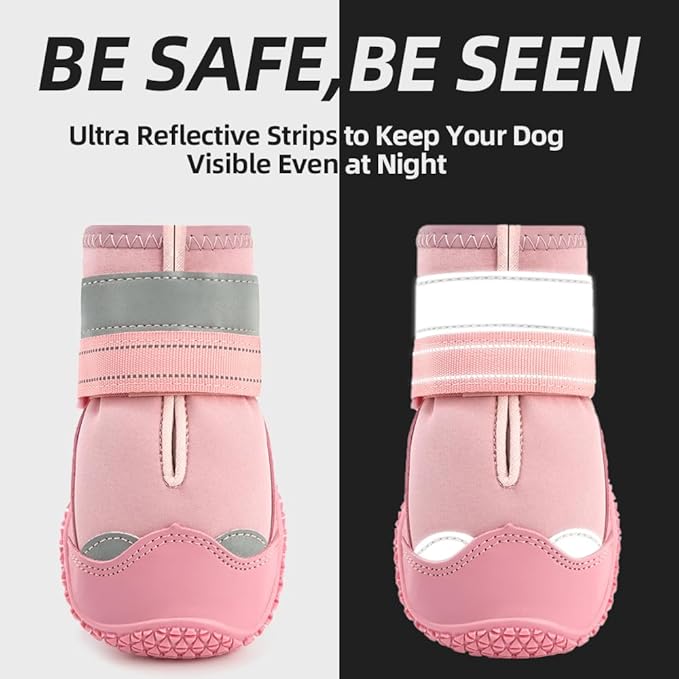 Dog Shoes for Large Dogs, Medium Dog Boots & Paw Protectors for Hardwood Floors, Outdoor Dog Booties for Hot Pavement Winter Snow Hiking, Waterproof Dog Shoes with Reflective Strips Size 7