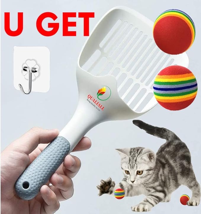 Cat Kitty Litter Box Poop Pooper Scoop Scooper for Cat Litter Box with Holder Large Light Fast Comfortable Sturdy Durable 1+2+1pcs White
