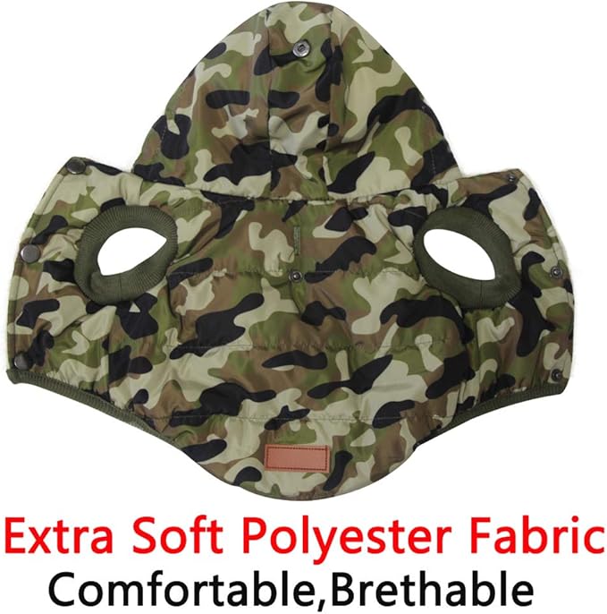 Fleece Lining Extra Warm Dog Hoodie in Winter for Large Dogs Jacket Pet Coats with Hooded,Green Camo XXXL