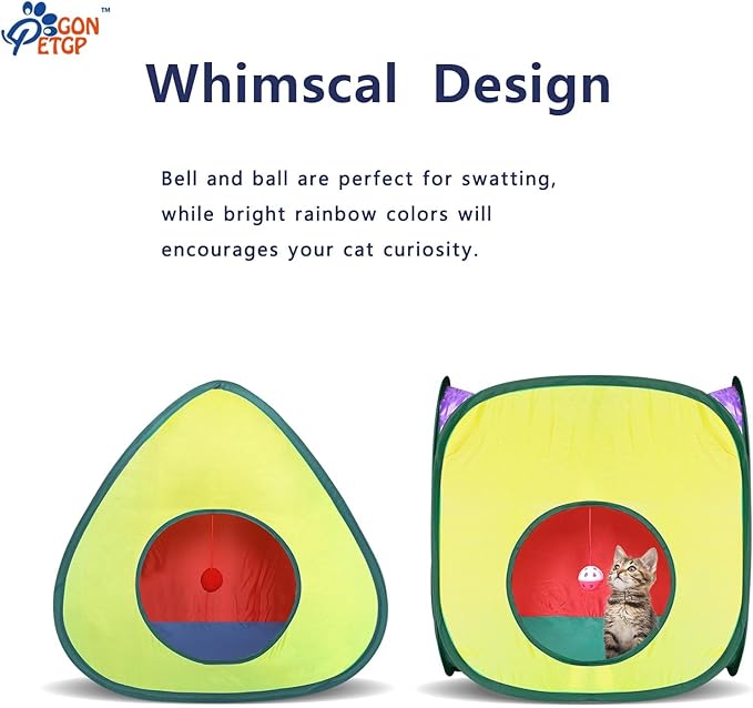 Cat Tunnel and Cubes Combo, Indoor Cat Tunnels with Play Ball, Interactive Crinkle Collapsible Tent and Cubes, All in One Set of 3