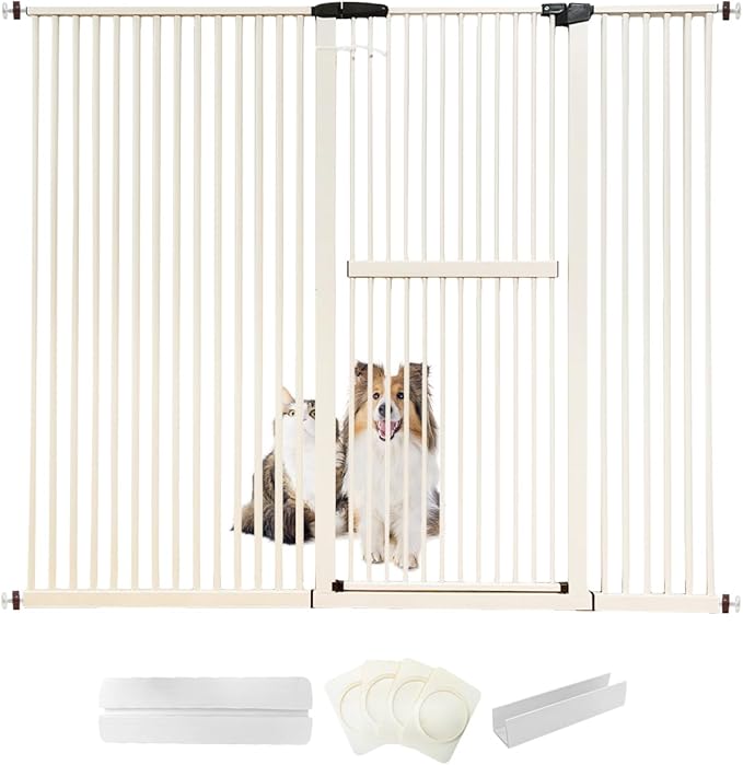 Lumizone Extra Tall Cat Gate 61.02" High Pressure Mounted Extra Wide 72.05"-76.17" (17Sizes) 1.37" Gap No Drilling Auto-Close Tall Pet Gate for Dogs (Cream, 72.05"-76.17"/183-193cm)