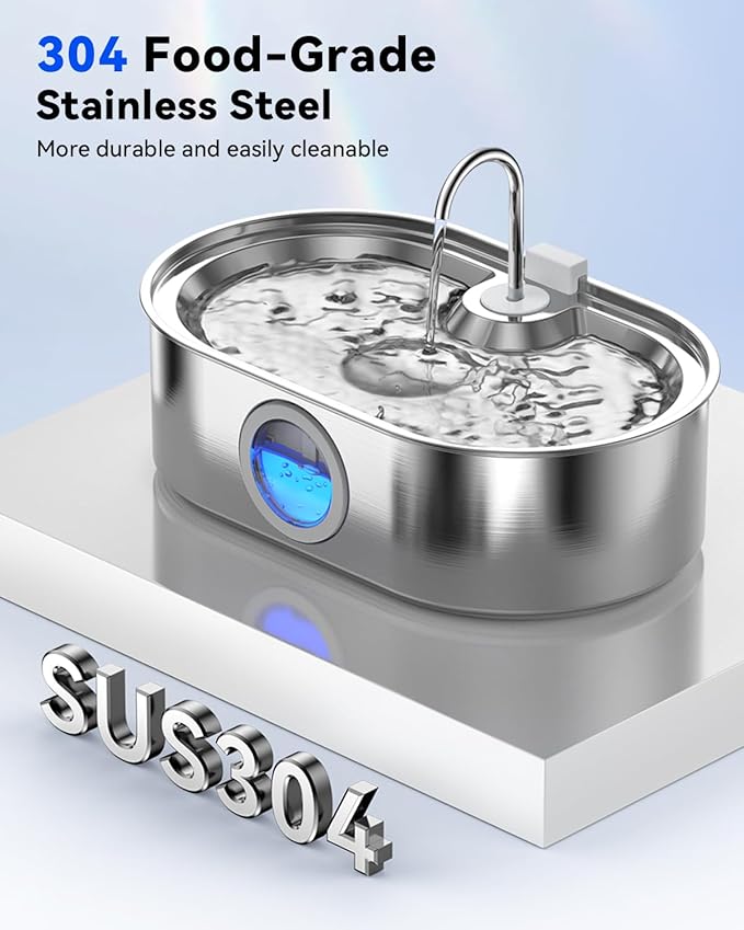 3.4Gal Dog Water Fountain for Large Dogs, 13L Stainless Steel Large Pet Fountain with Deeper & Wider Drinking Area, Automatic Dog Water Bowl Dispenser with Water Window (with 3 Filters)