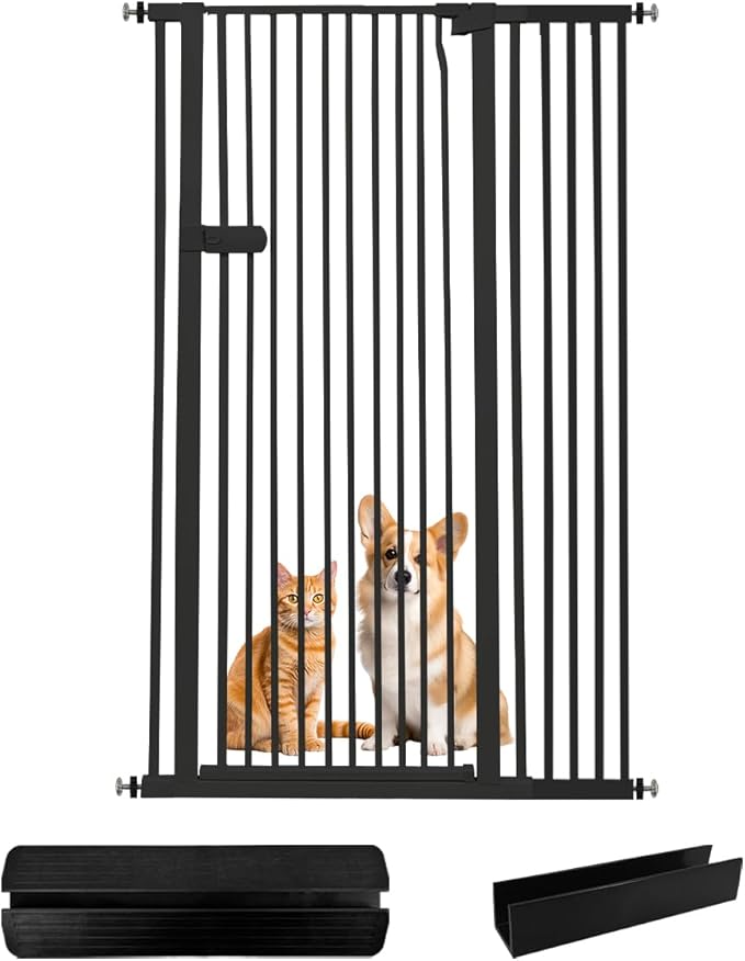 Lumizone Extra Tall Cat Gate 61.02" High Pressure Mounted Extra Wide 2025 New (17 Sizes) 1.37" Gap No Drilling Auto-Close One-Handed Operation Tall Pet Gate for Dogs(Black, 38.39"-42.51"/97.5-107.5CM)