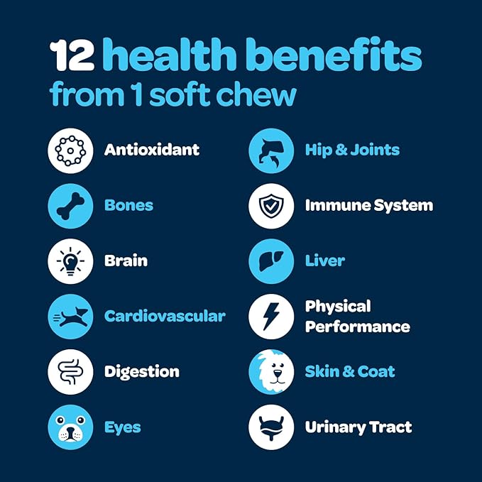 12-in-1 Complete Multivitamin for Dogs | Dog Multivitamin Chewable with Glucosamine Chondroitin & Digestive Probiotics for Dogs of All Ages and Sizes | NASC Certified & Made in The USA | 60 Chews