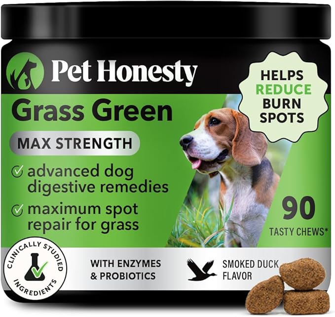 Grass Green Max Strength Burn Spot Chews for Dogs - Premium Formula - Dog Pee Lawn Spot Saver Supplement Caused by Dog Urine, Supports Healthy Digestion w/Probiotics + DL-Methionine - 90ct