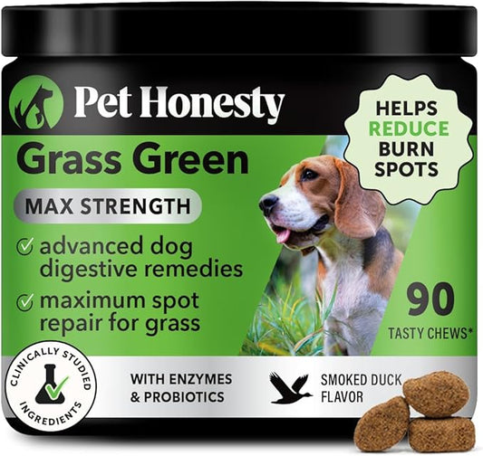 Grass Green Max Strength Burn Spot Chews for Dogs - Premium Formula - Dog Pee Lawn Spot Saver Supplement Caused by Dog Urine, Supports Healthy Digestion w/Probiotics + DL-Methionine - 90ct