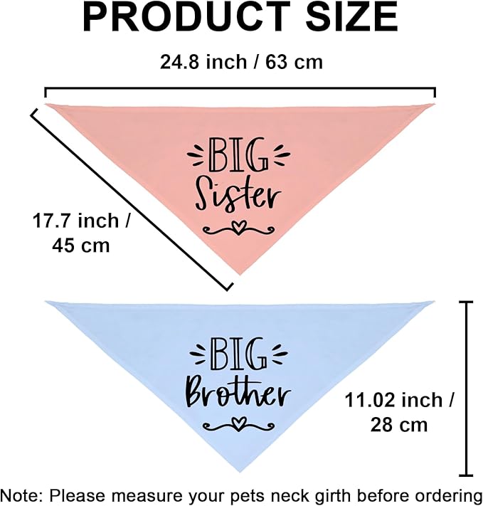 2 Pack Big Sister Big Brother Dog Bandanas, Adjustable Pet Bandana for Pregnancy Announcement, Soft Triangle Scarf for Small Medium Large Dogs, Puppy Sibling Reveal Accessories