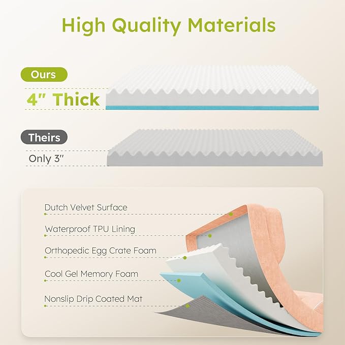 Extra Large Dog Bed, Orthopedic Dog Bed with Cooling Gel Memory Foam, Waterproof XL Pet Bed with Removable Washable Cover, 42" Pet Sofa Couch Dutch Velvet with Bone Toy, Peach Pink