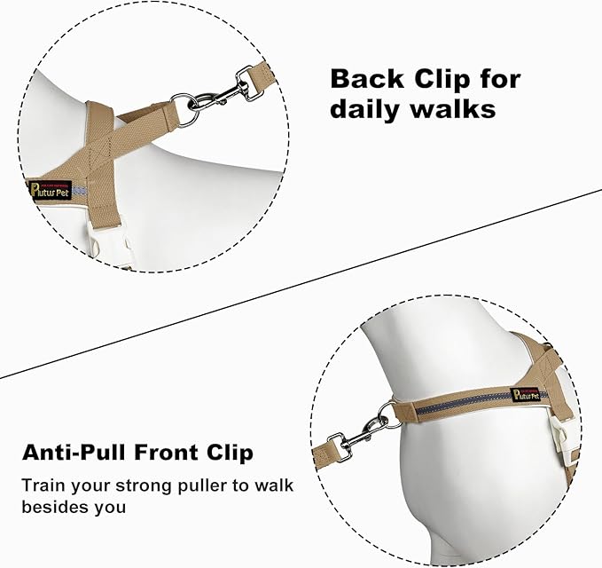 Plutus Pet Cotton Dog Harness and Leash Set, Reflective and Soft Padded, Quick Fit Vest Harness, for Small, Medium and Large Dogs, Beige, M