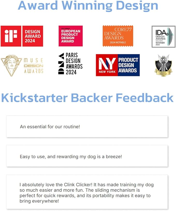 Clink Design Clicker Dog Trainer & Dog Treat Pouch Alternative, Puppy Essentials Dual Use 2 in 1 Dog Clicker for Training - Durable, Light (2.36 oz), Easy to Clean & Handle, Innovative Design, Blue