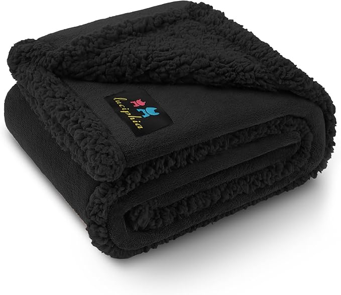 Luciphia Waterproof Pet Blanket, Liquid Pee Proof Dog Blanket for Sofa Bed Couch, Reversible Sherpa Fleece Furniture Protector Cover for Small Medium Large Dogs Cats, Black Queen Size（90" x 82"）