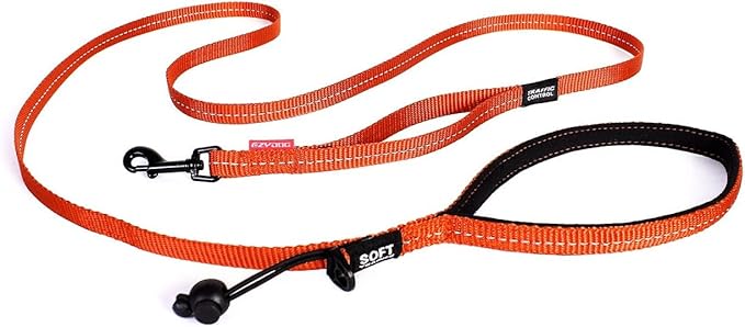 EzyDog Soft Trainer Dog Leash with Traffic Control Handle - Reflective Stitching for Nighttime Safety and Superior Strength and Comfortability for Training Small Dogs (Under 26 lbs) (72”, Orange)