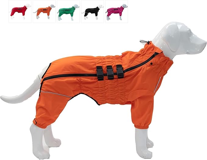 Dogs Waterproof Jacket, Lightweight Waterproof Jacket Reflective Safety Dog Raincoat Windproof Snow-Proof Dog Vest for Small Medium Large Dogs Orange S