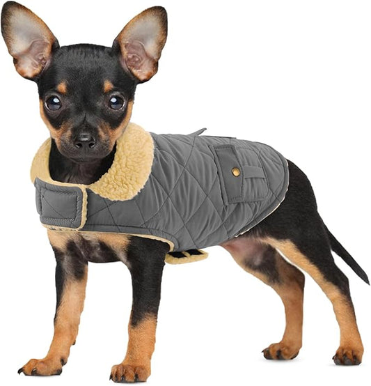 Dog Winter Coat for Small Dogs, Puppy Plaid Jacket, Pet Coat for Cold Weather, Windproof Warm Dog Jackets, Pet Thickened Outfits Indoor Outdoor, Grey S